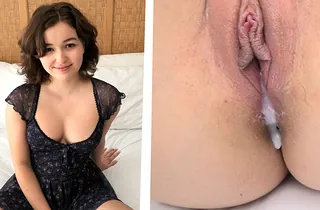 Watch this unbelievably cute teen get creampied