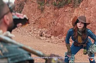 Stunner Fox & Ebony Bull costume dissimulation as Fallout's Deepthroated & Pummeled for a Sip of Strongest