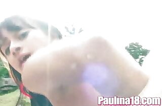 Paulina 18 with great twat rubbing hard at pool