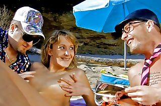 French teen Evy Sky has a highly horny anal 3 way on the beach