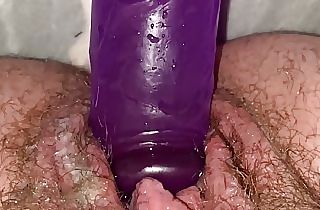 Slut with unshaved cootchie creams AND squirts on 8 inch faux-cock