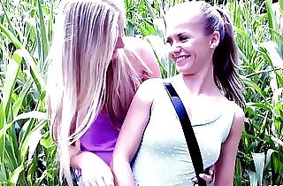 Cute Girl tricked Skinny Classmate to Lesbian Public Sex on way home