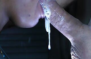 Sweet ebony mouth working on big milky pipe to expell semen in her mouth