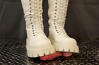 Dangerous Fuckpole Trample, White and Black Combat Shoes with TamyStarly - Bootjob, Ballbusting, CBT, Trampling, Fuckpole Crush